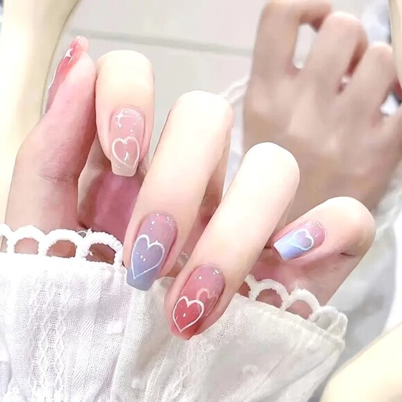 Nails Ombre Hearts Press On 24 Stylish Trendy Reuable Manicure Sexy Glam Pretty - Picture 1 of 4